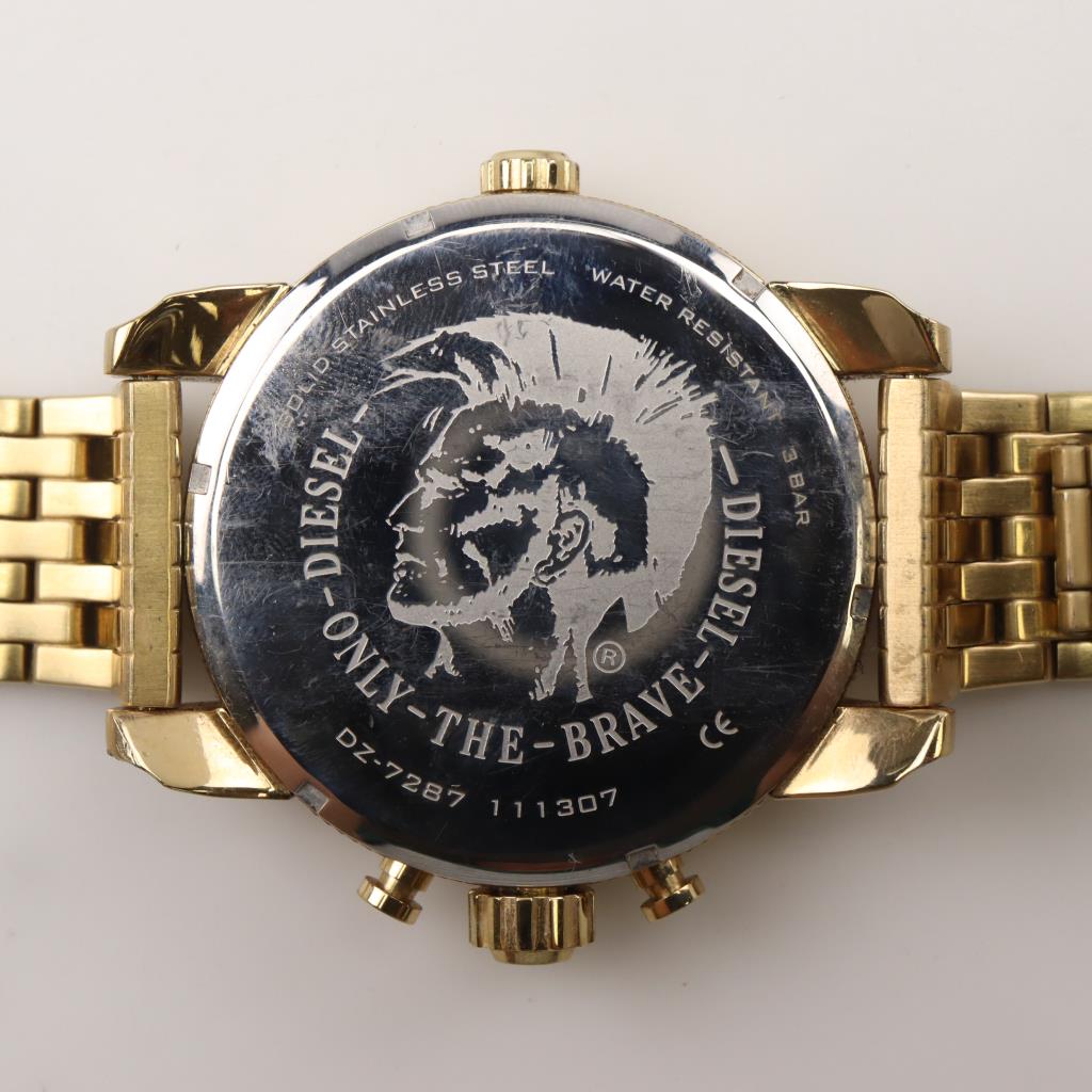 Diesel Little Daddy Black & Gold Dial Black Leather StrapWatch For Men - DZ7282