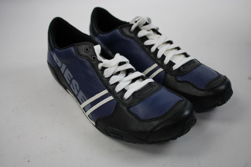 Diesel Solar Men's Blue/Black Leather Low Sneaker, Men's Size 12
