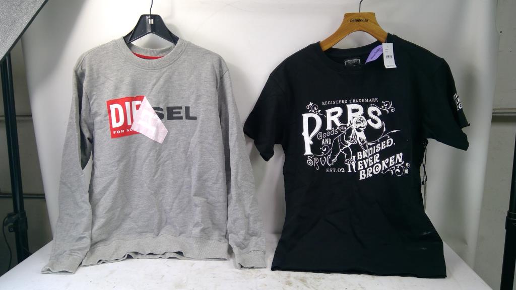 Diesel Sweatshirt, PRPS Bruised Never Broken T-Shirt, Size Small, 2 Pieces