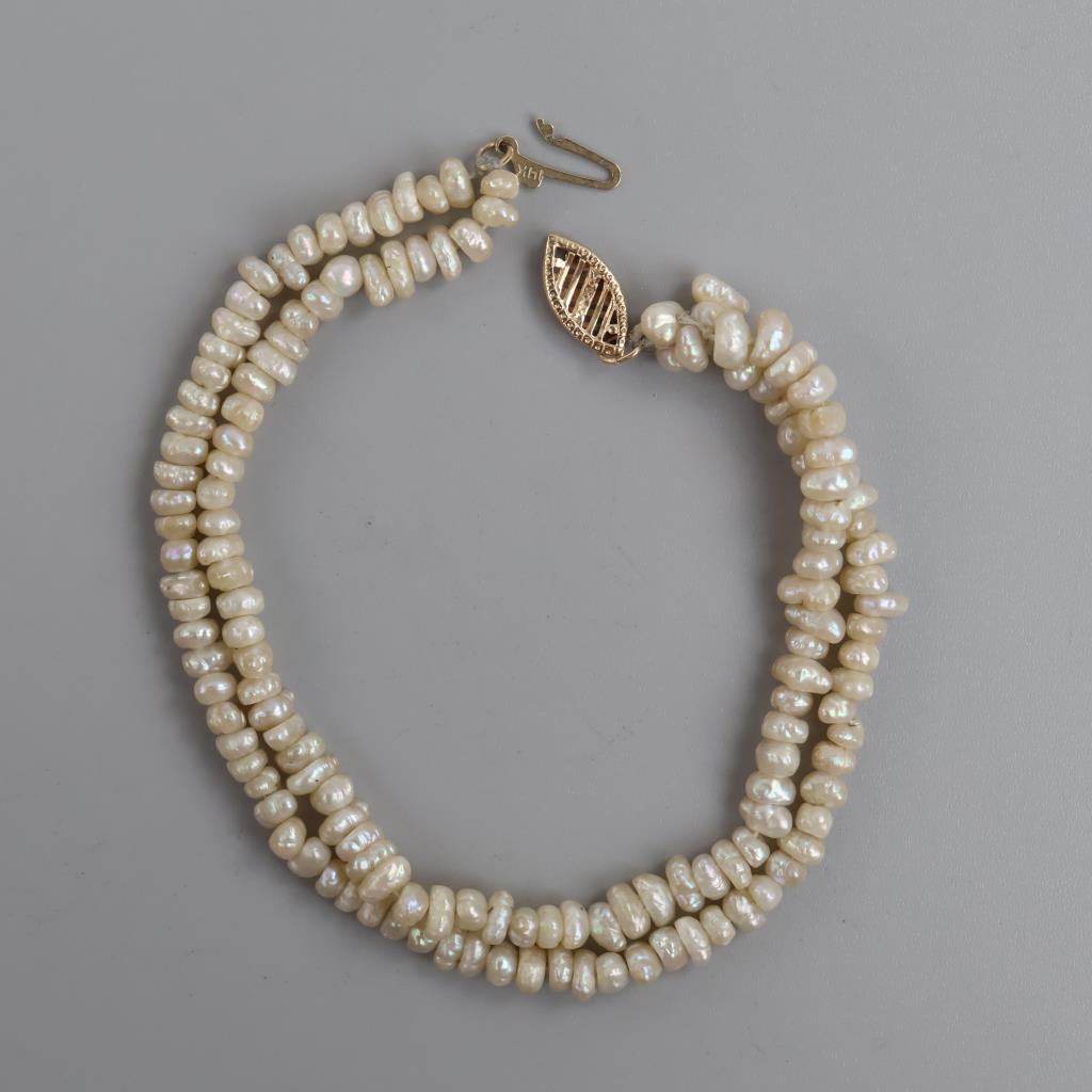 Double String Pearl Bracelet 14kt Gold Clasp