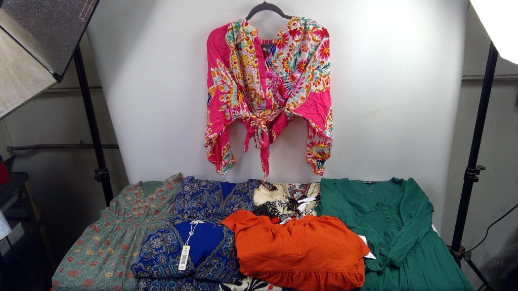 Dresses And Shirts Bulk Lot, Size Small - DAMAGED, TORN SECURITY TAGS, 7 Pieces