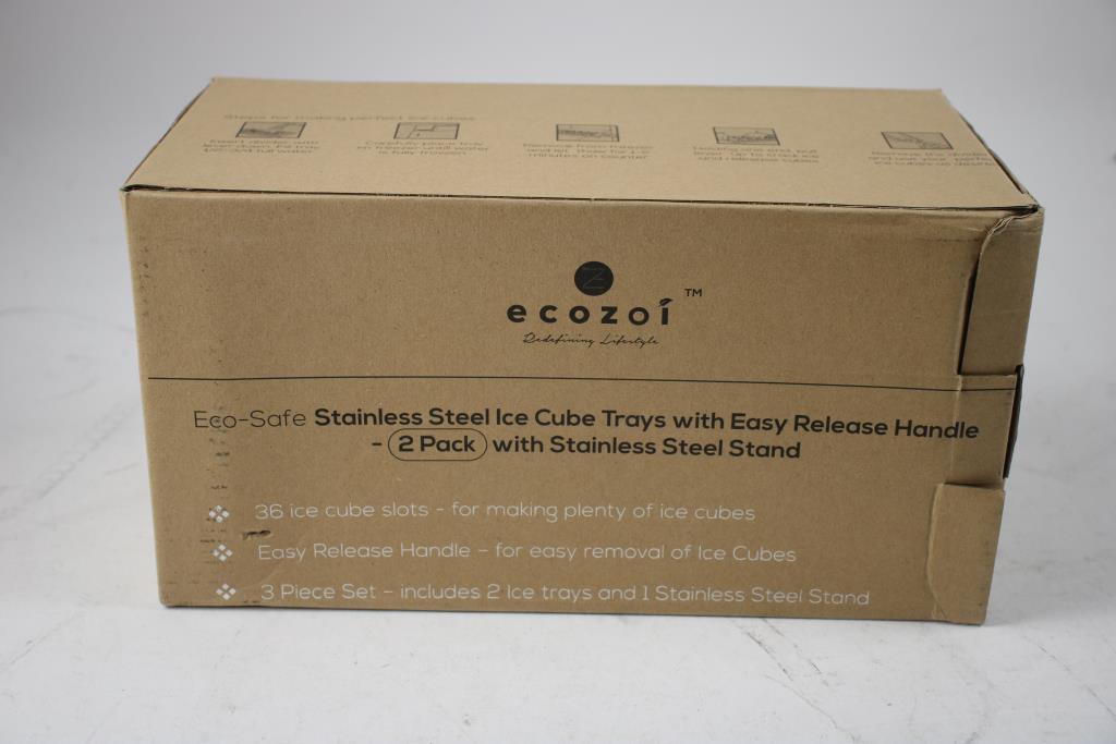 Ecozoi Stainless Steel Ice Cube Trays, 2 Pack With Stainless Steel