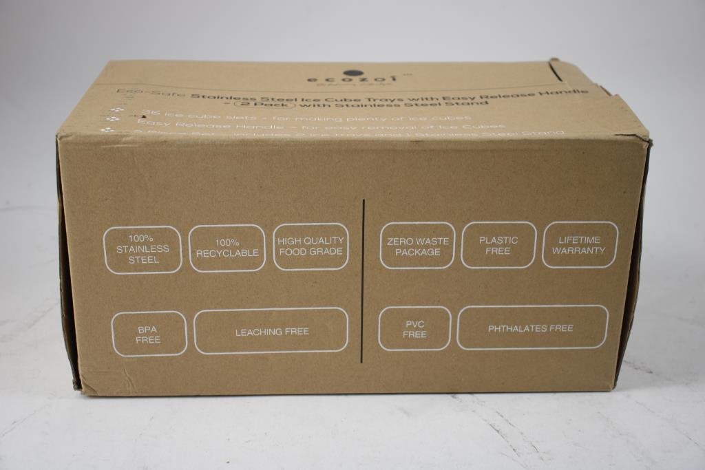 Ecozoi Stainless Steel Ice Cube Trays, 2 Pack With Stainless Steel