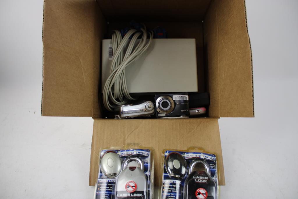 Edimax CPU Switch, Laser Locks, Digital Cameras, And More, 8 Pieces