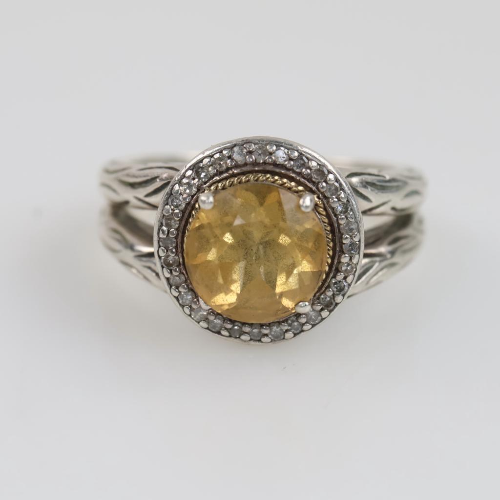 Effy BH Sterling Silver Gold Accent Yellow Stone And Diamond Ring