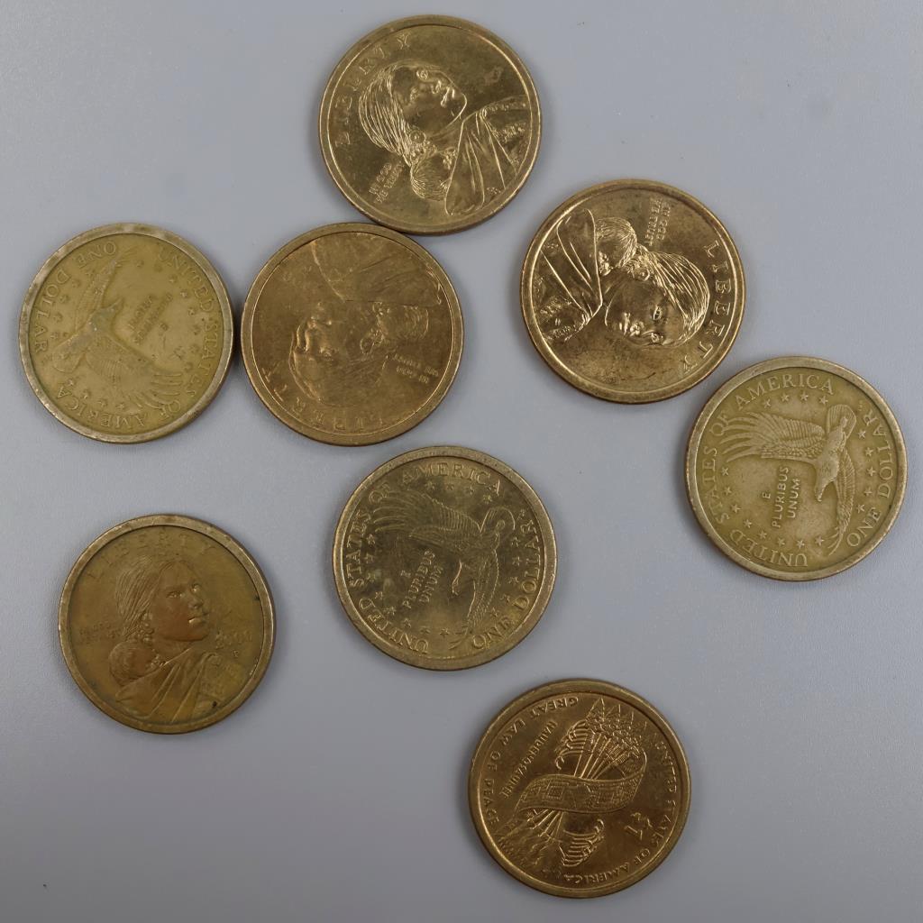 Eight US Sacagawea Dollar Coins