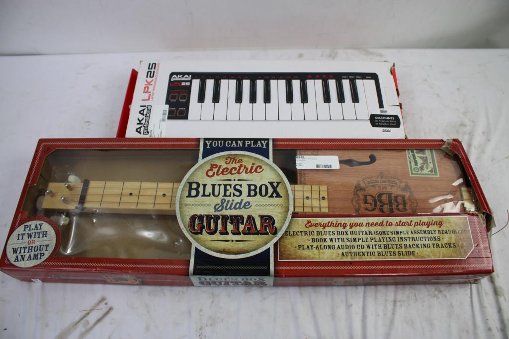 Electric Blues Box Slide Guitar, And Akai LPK25 Laptop Keyboard, 2 Pieces