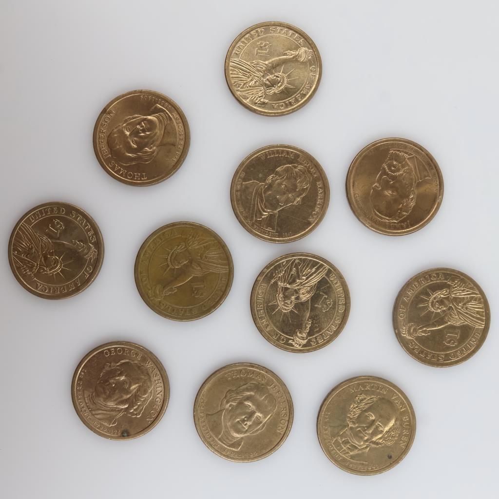 Eleven US Presidential Dollar Coins