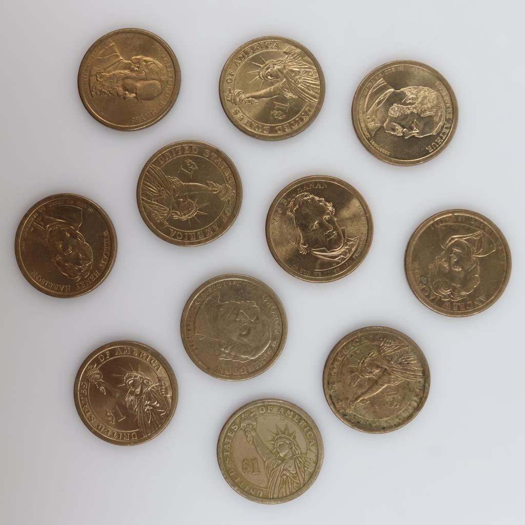 Eleven US Presidential Dollar Coins