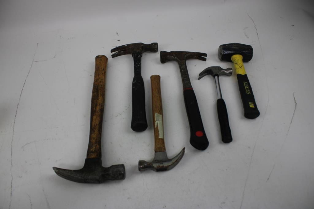 Estwing Mallet, Hammers, Tape Measures, Hart Stud Finder, And Storage Box, 10 Pieces