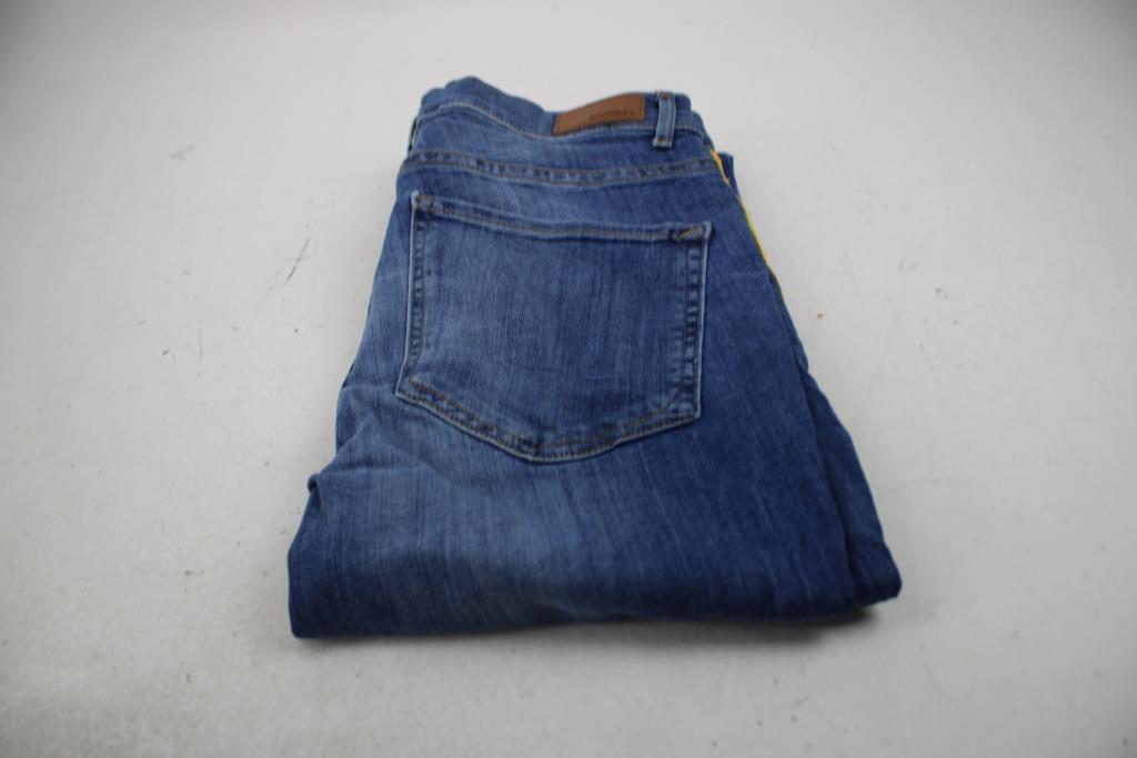 Express High-Rise Denim Legging Jeans With Yellow Stripe, Size 12