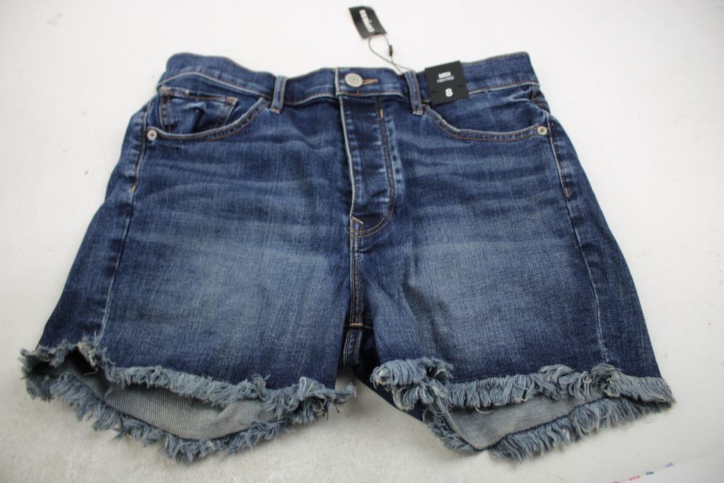 Express Midi High Rise Denim Shorts, Medium Shirt, Heart-Pattern Ankle Socks, 3 Pieces