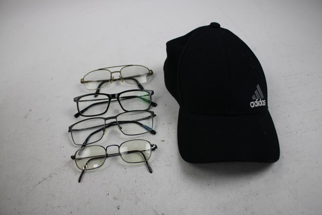 Eyeglasses, Adidas Hat, Bag Of Marbles, 6 Pieces