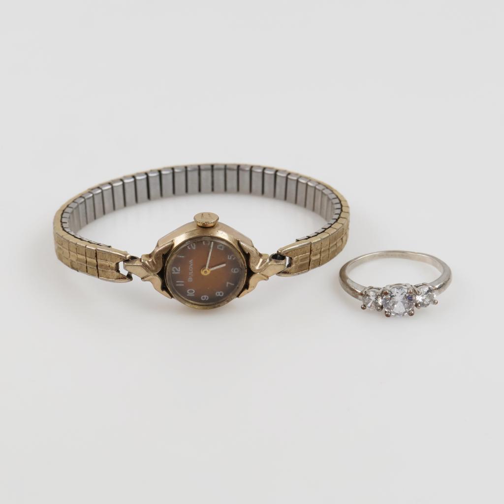 Fashion Ring And Bulova Watch, 2 Pieces