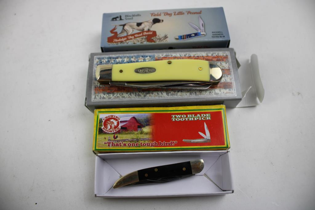 Field Dog Little Peanut, Crowing Rooster, Buck, And Other Knives, 5 Pieces