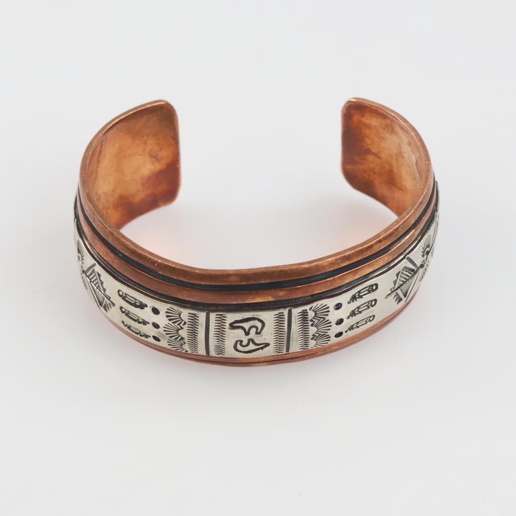 Fine Copper Two Tone Stamped Cuff
