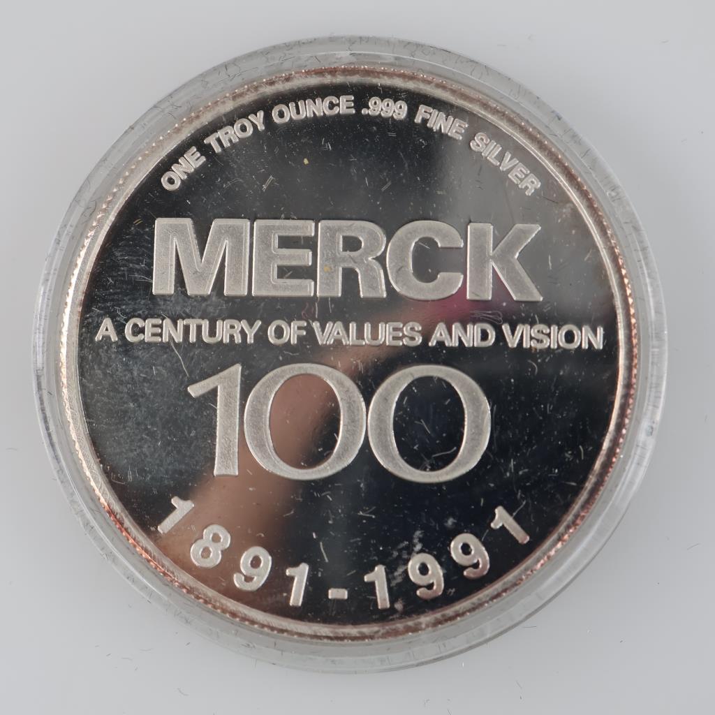 Fine Silver Merck & Co  1 Troy Oz Round