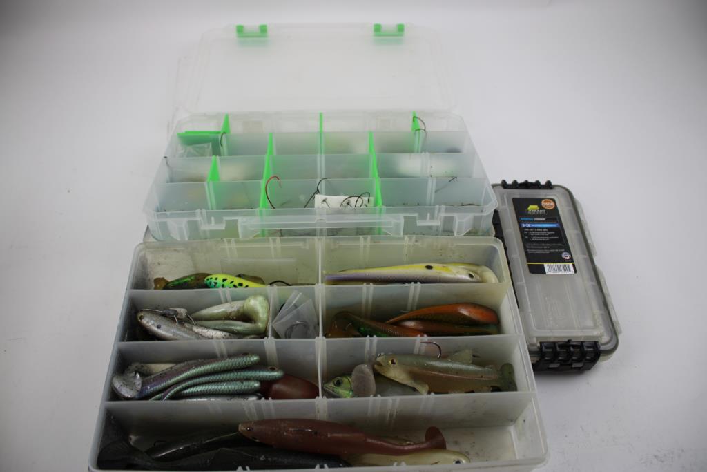 Fish Bait, Fishing Hooks, And More Fishing Supplies In Compartment Organizer Boxes