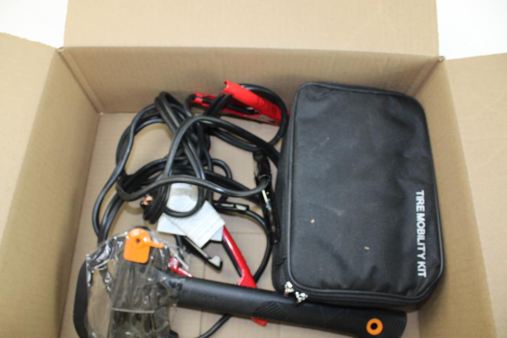 Fiskars Axe, UL Jumper Cables, And Dunlop Tech Tire Repair Kit