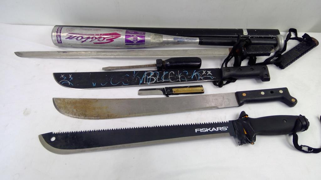 Fiskars Machete, Easton Baseball Bat, Popular Mechanics Screwdriver, And More, 6 Pieces