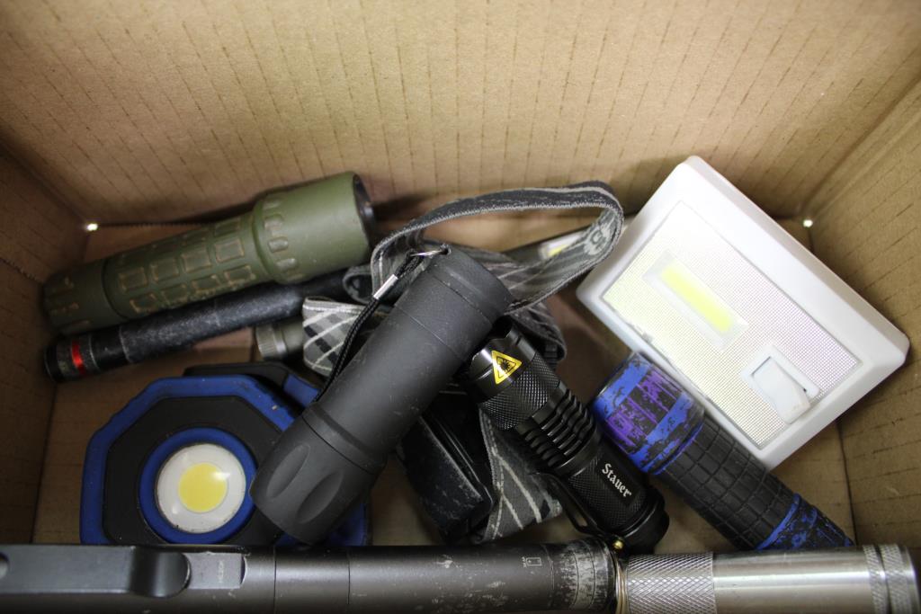 Flashlights And More LED Lights Bulk Lot, 19 Pieces With Binoculars
