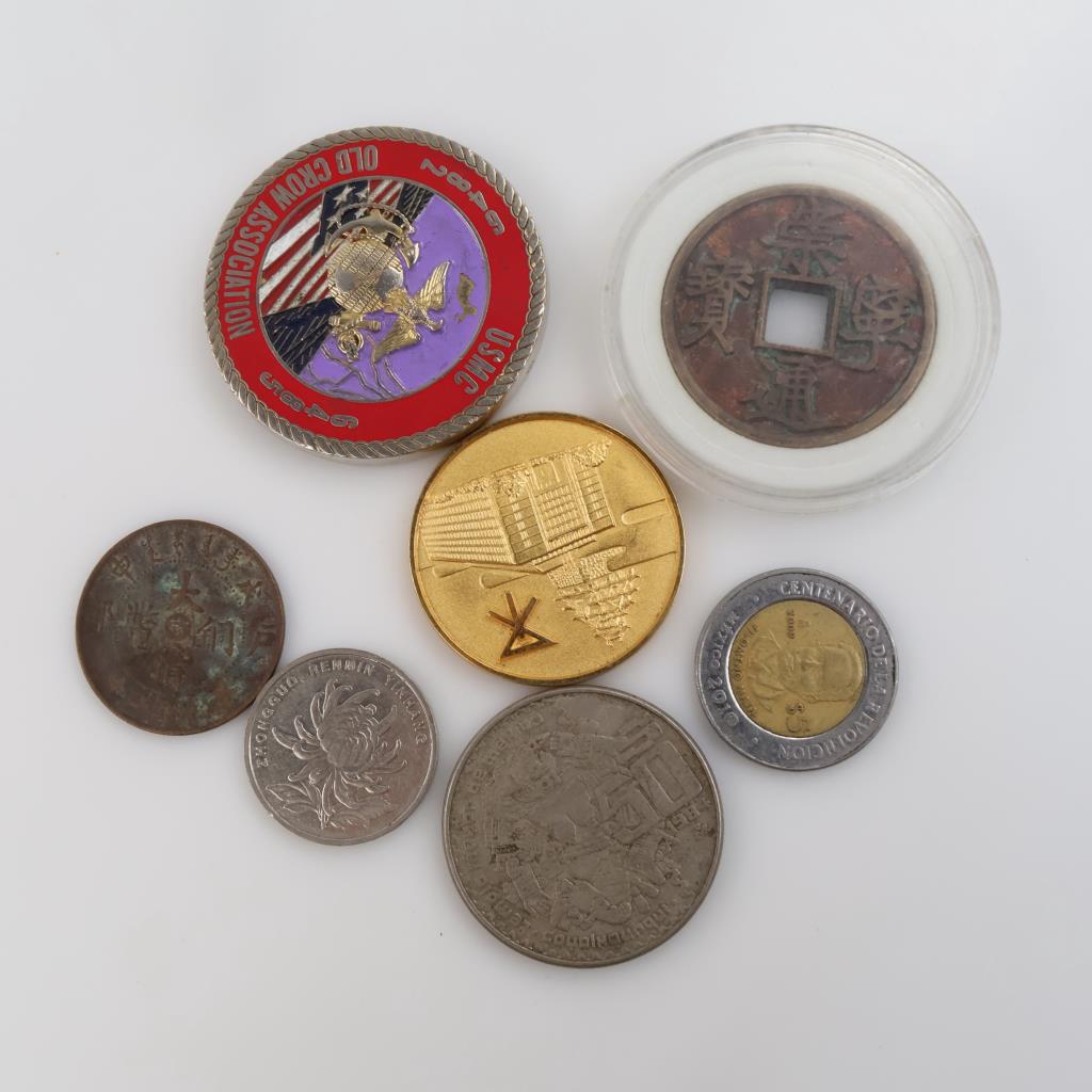 Foreign Currency With Tokens, 7 Pieces