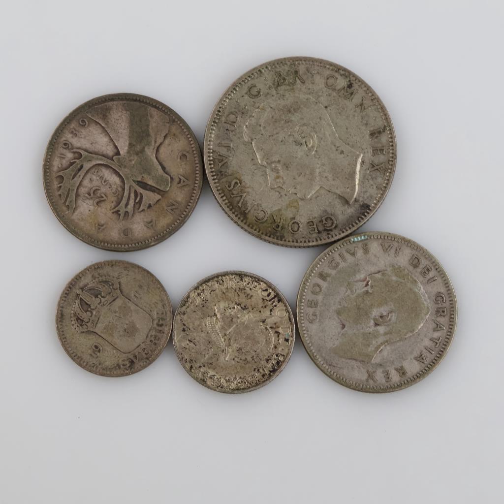Foreign Silver Currency, 5 Pieces