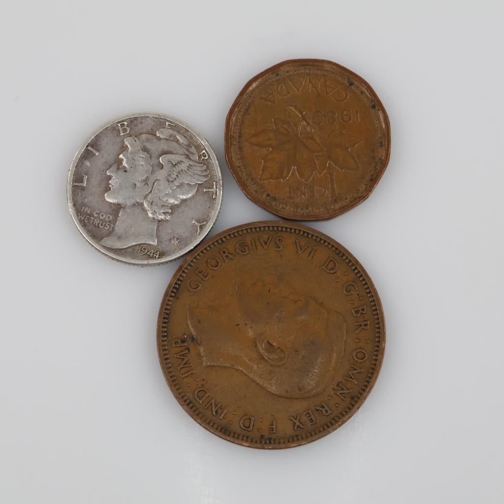 Foreign & US Currency, 3 Pieces - (Including 1 Silver )