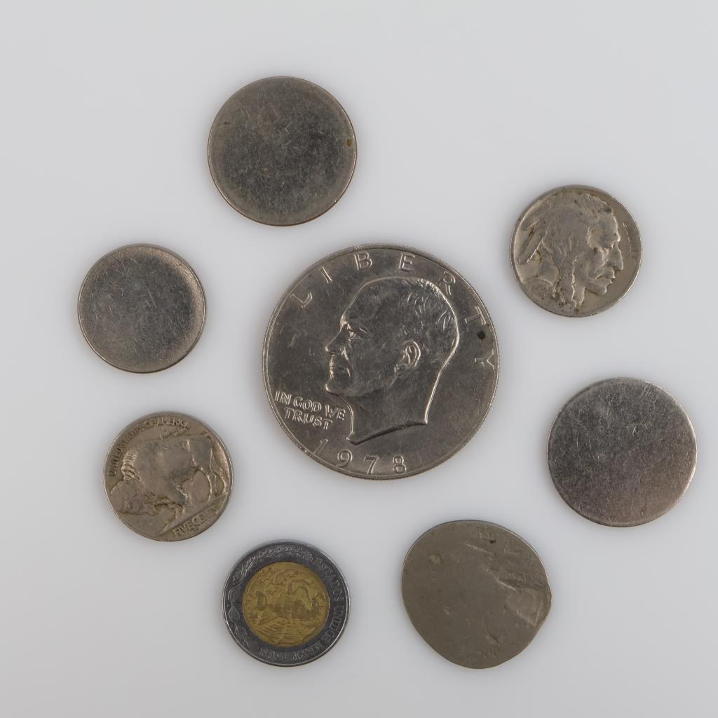 Foreign - US Currency And Tokens, 8 Pieces