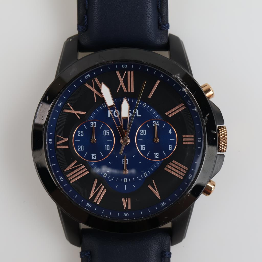 Fossil Grant Chronograph Navy Leather Watch