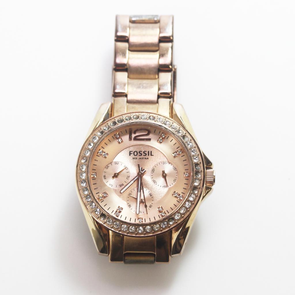 Fossil Riley Rose Gold Watch With Clear Stones | Property Room