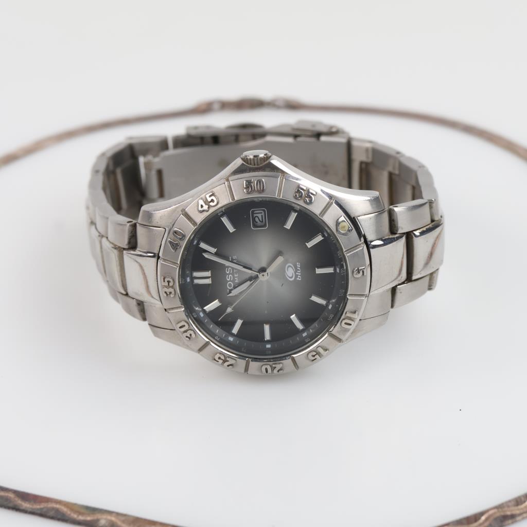 Fossil Watch With 0.900 Silver Necklace, 2 Pieces