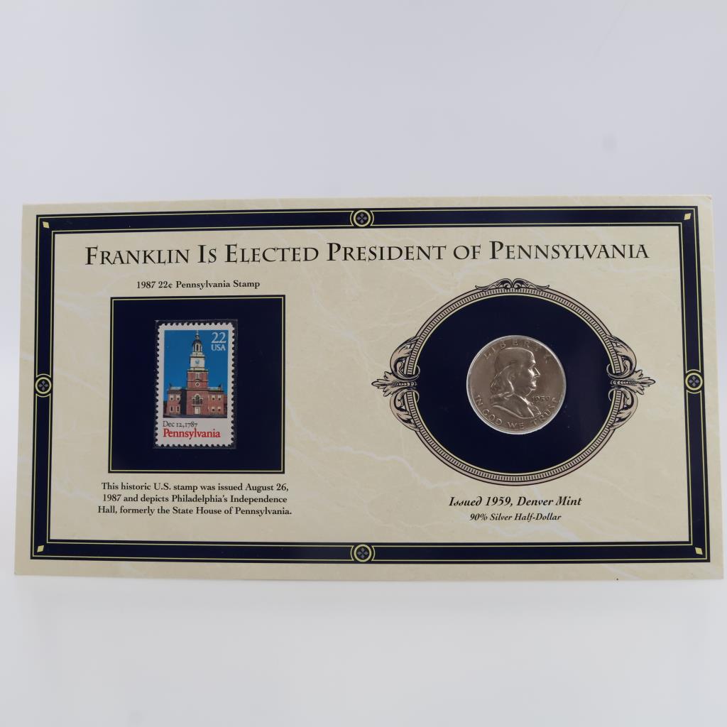 "Franklin Is Elected President Of Pennsylvania" Coin And Stamp Set, 2 Pieces
