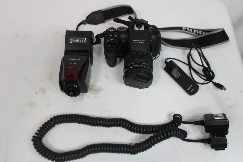Fujifilm HS25EXR Digital Camera, EF-42 Flash, Flash Cord, And Remote Shutter Release