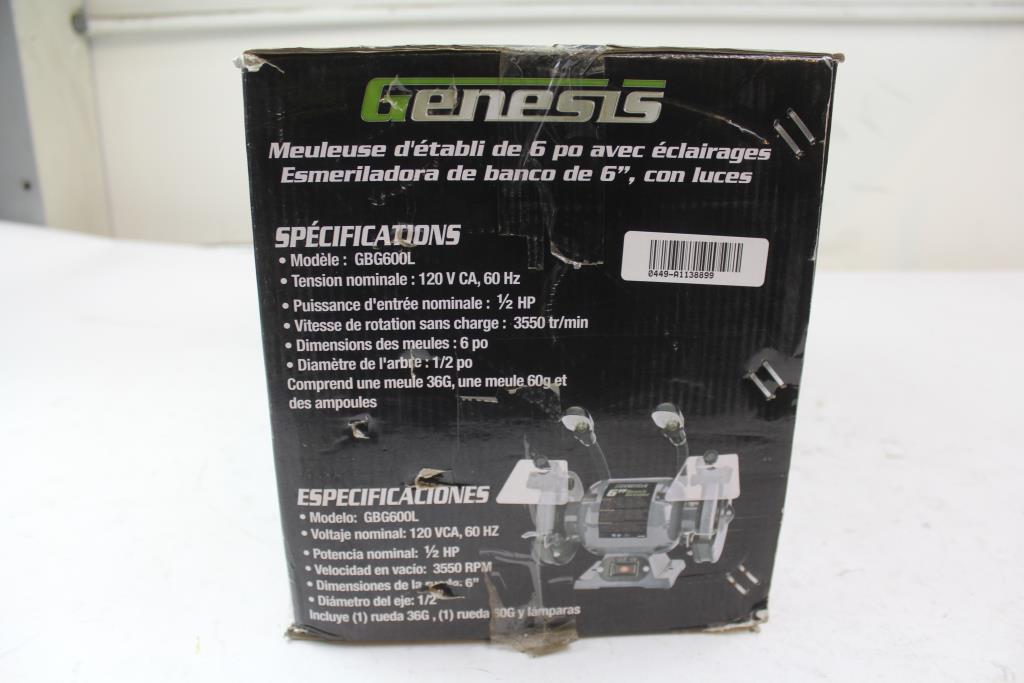 Genesis 6" Bench Grinder With Lights (Model GBG600L) Property Room