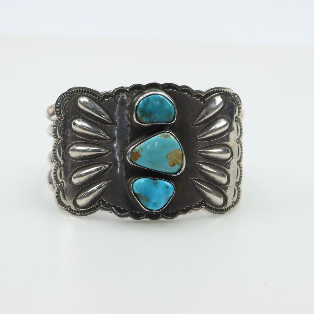 Geraldine Yazzie Sterling Silver turquoise Cuff Bracelet Property Room