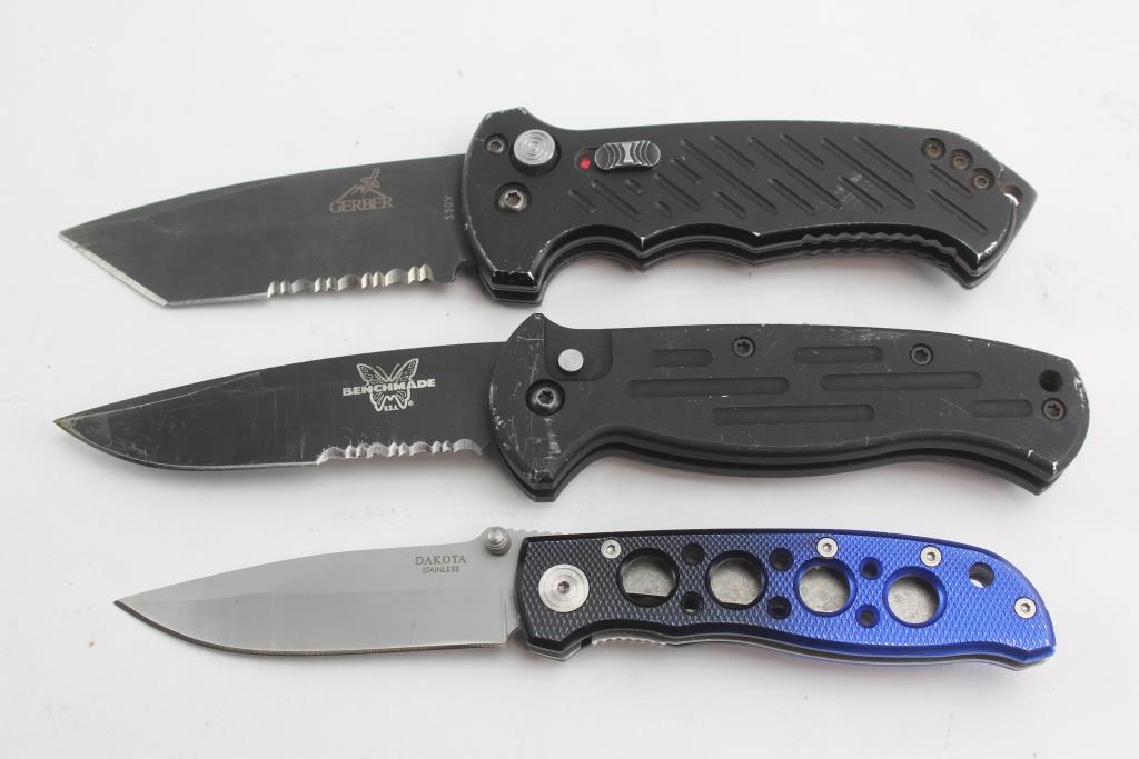 Gerber, Benchmade, & Dakota Pocket Folding Knives; 3 Pieces Property Room