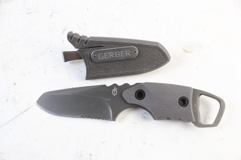 Gerber Epic drop point partially serrated fixed blade knife with sheath Property Room