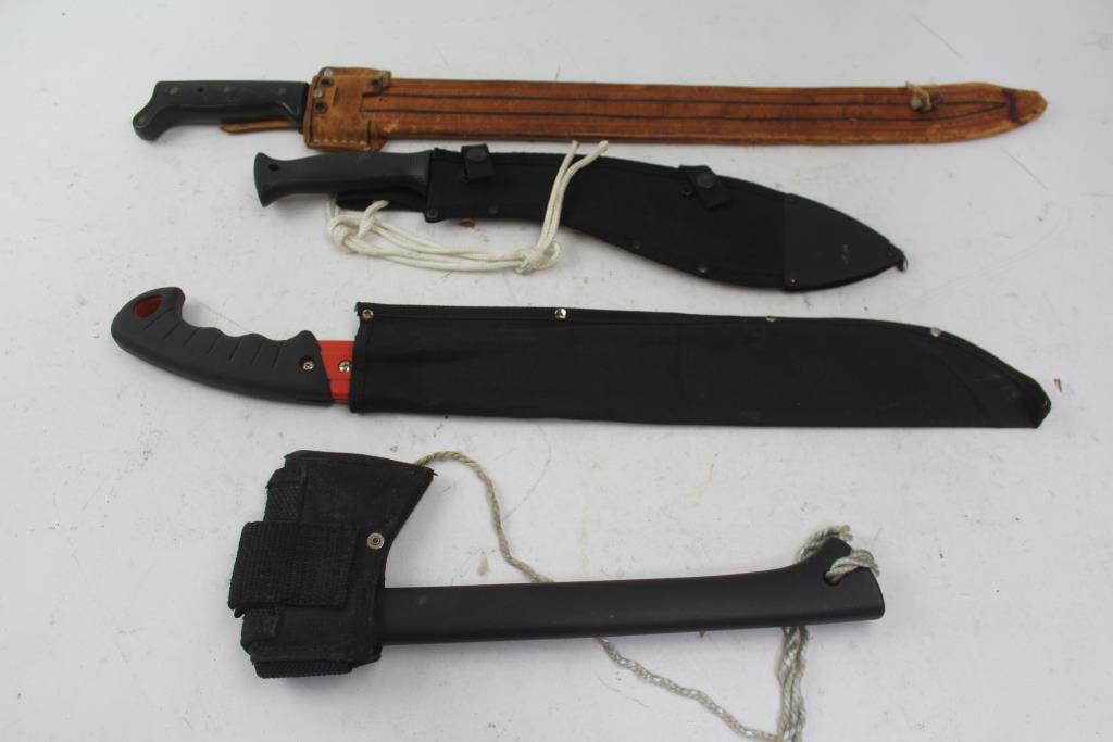 Gerber Hatchet & Assorted Machete Knives; 4 Pieces Property Room