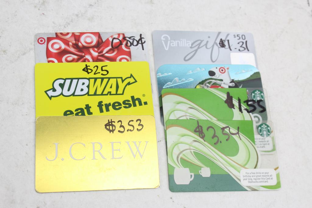 Gift Cards Target Visa Subway Starbucks J Crew Combined Total 40 Property Room