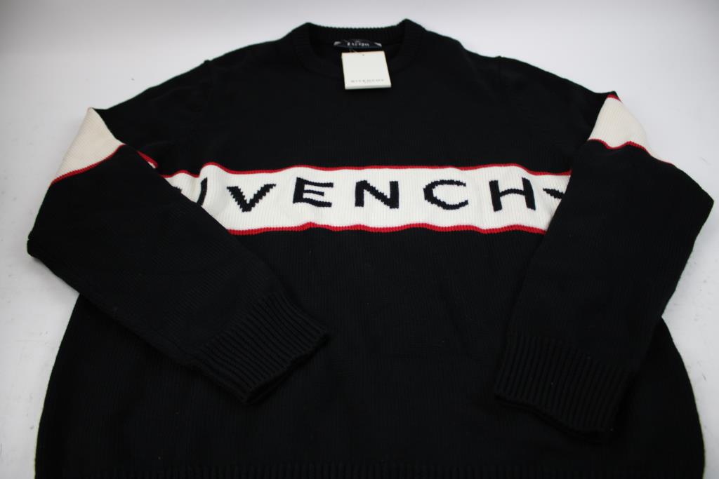 Givenchy Men's Logo Stripe Knit Sweater, XL