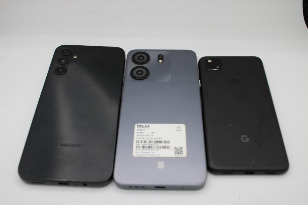 Google, BLU, Samsung Cell Phone Lot, 3 Pieces, Sold For Parts