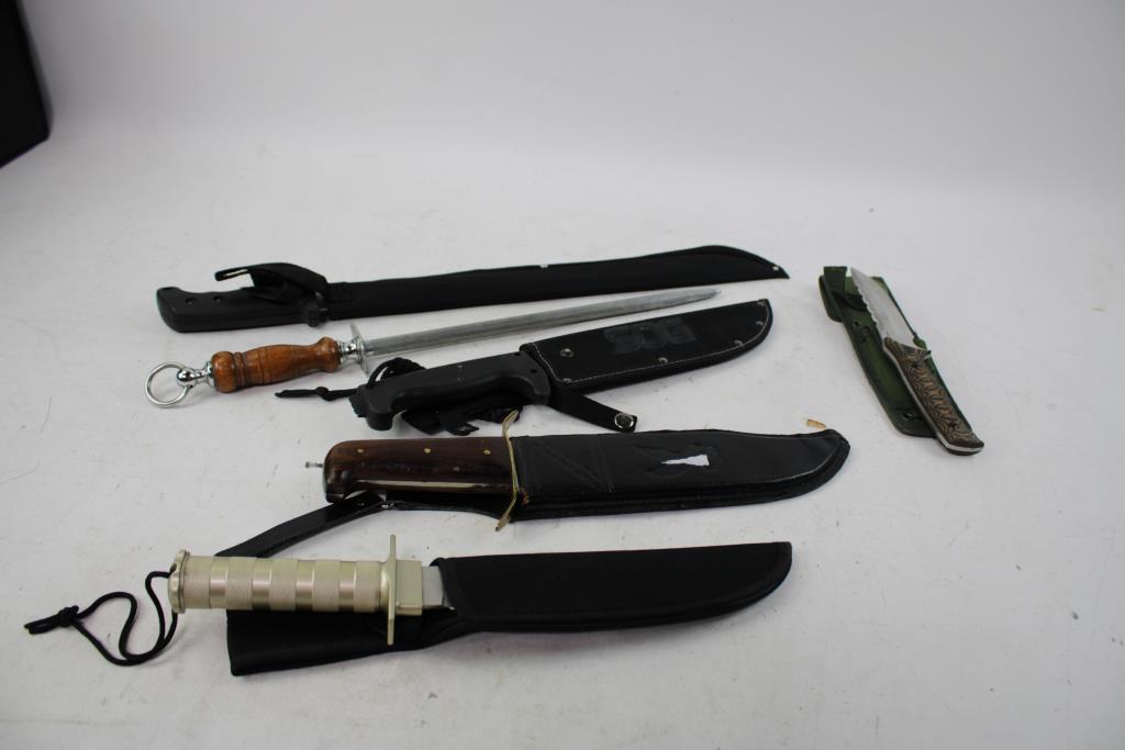 Grand Way 440C Steel Knife, SOG Jungle Machete & More 6 Pieces