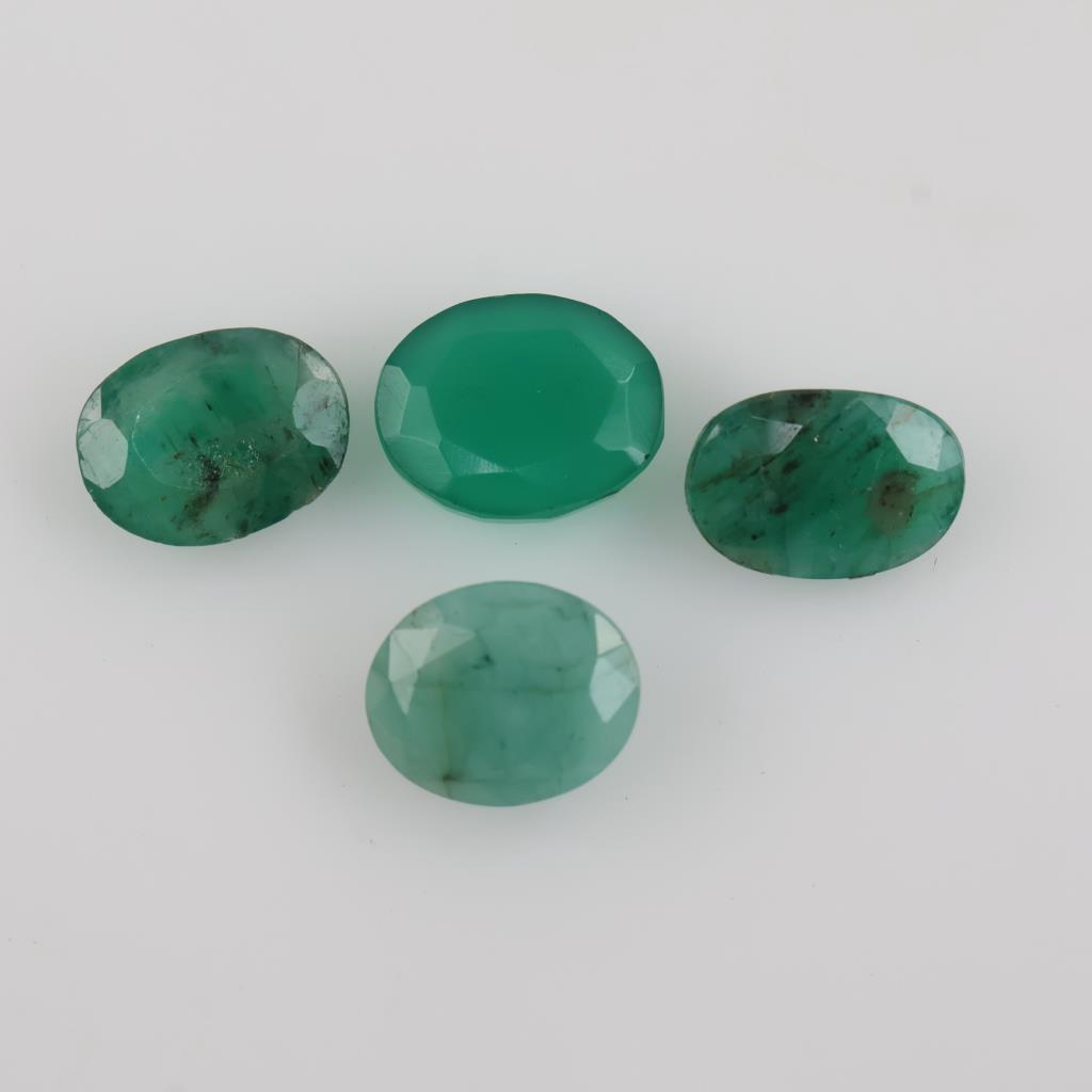Green Faceted Loose Jewelry Craft Stones, 4 Pieces