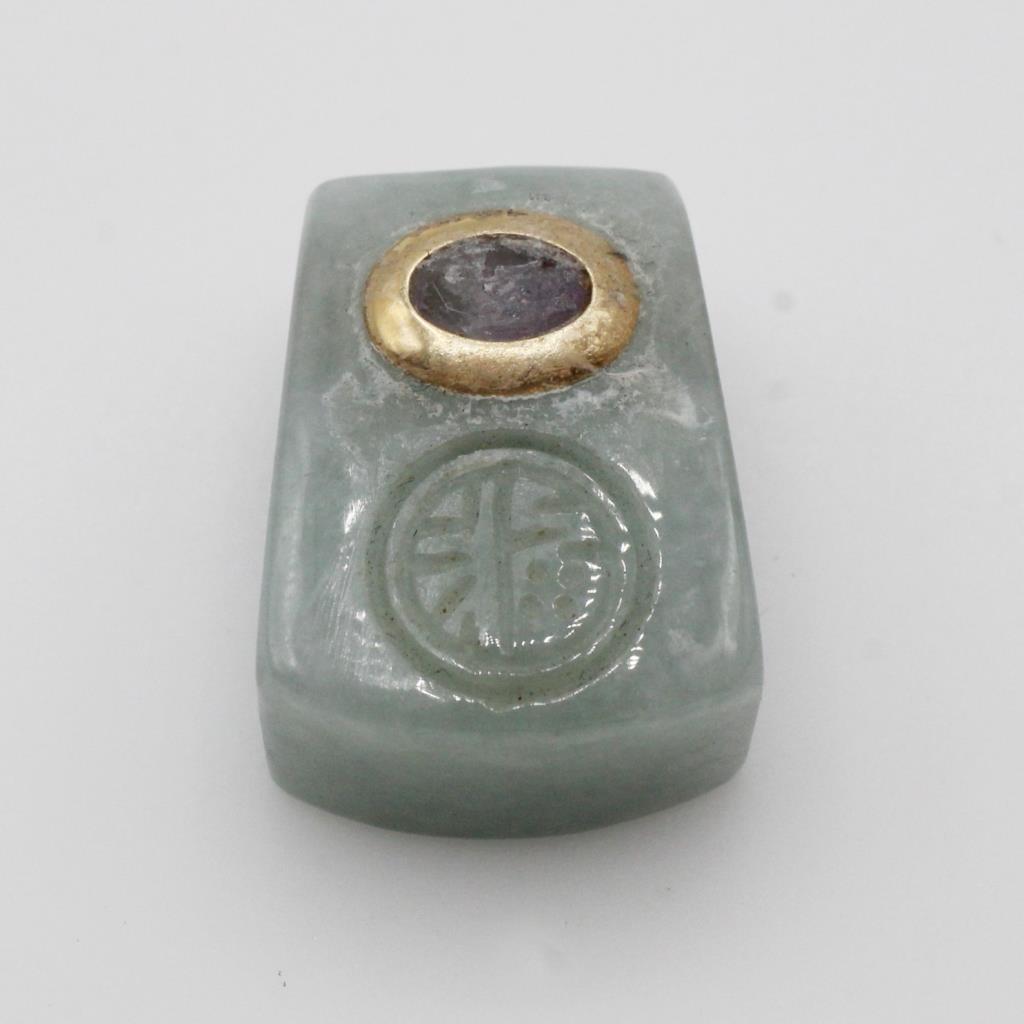 Green Jade 14kt Gold Amethyst Accent Pendant