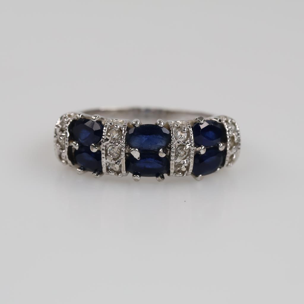 Grey Metal Blue & Clear Stone Fashion Ring