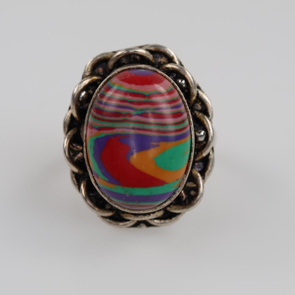 Grey Metal Multi-color Stone Fashion Ring