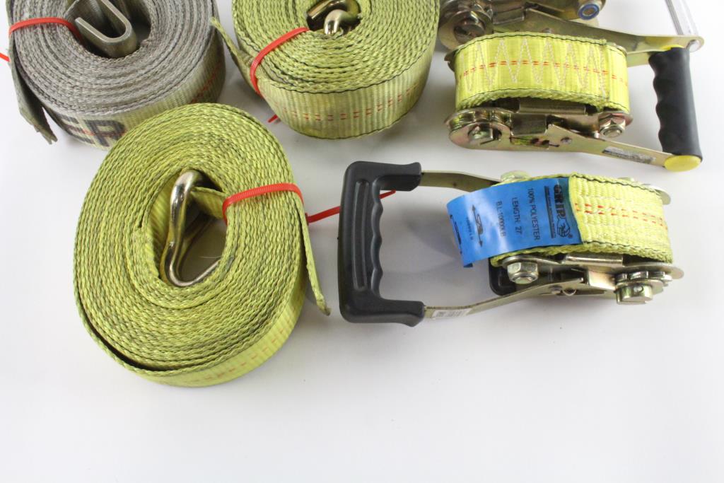 GRIP Ratchet Pulley And Tie Down Straps, 6 Pieces Property Room