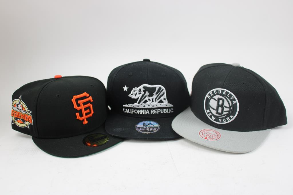 Grizzly Lids, Mitchell & Ness, And New Era Hat Lot, 3 Pieces Property