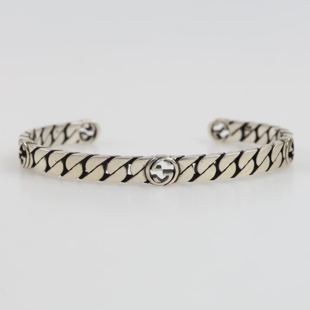 Gucci Sterling Silver Interlocking G Cuff Bracelet